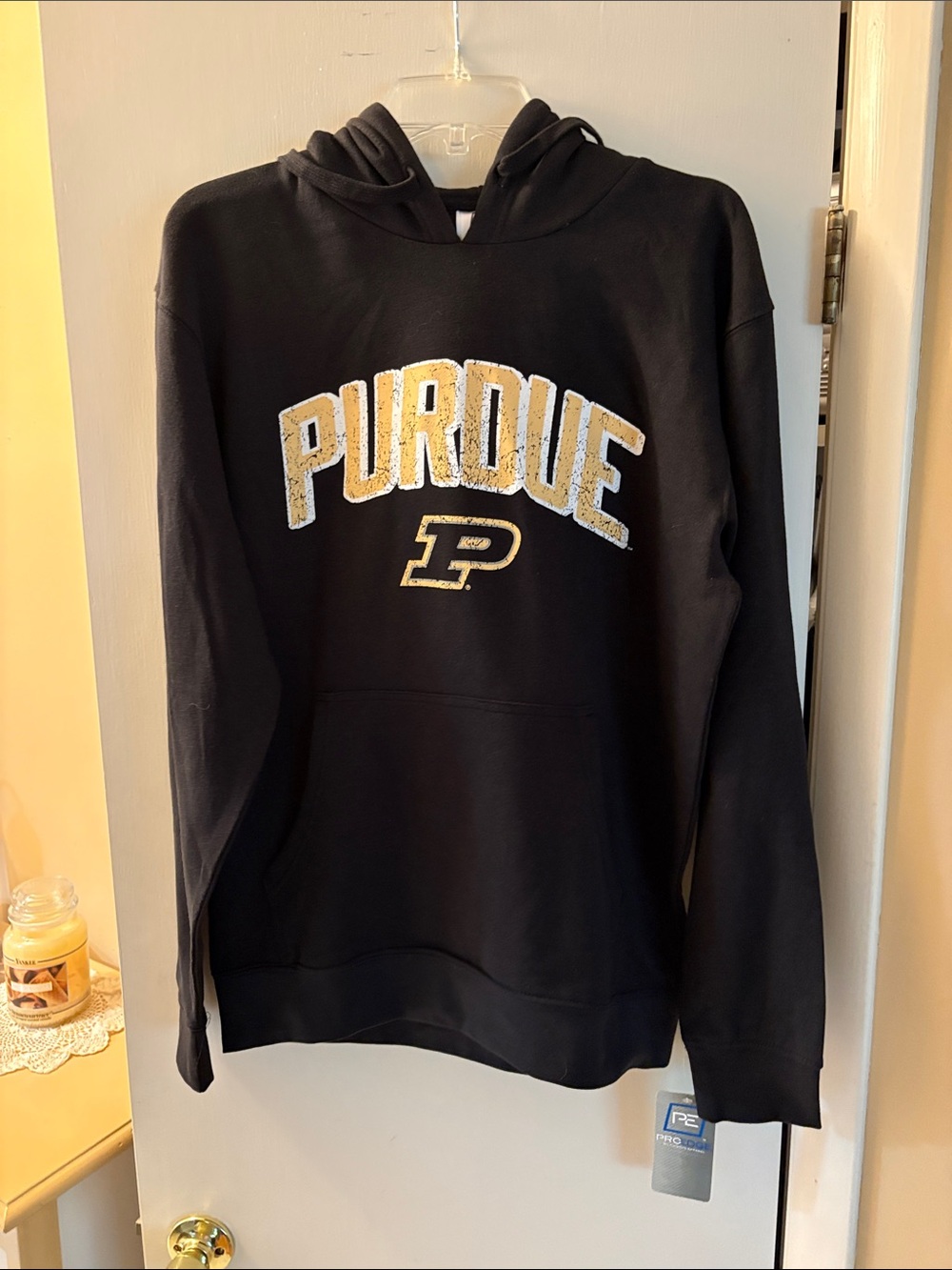 Pro Edge Black Crewneck Sweatshirt with Gold Purdue Logo